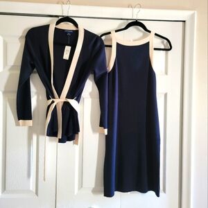 Ann Taylor 2 piece Silk and nylon Navy with cream sheeth dress
